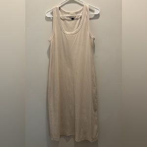 Mid Calf Cream Fitted Ribbed Dress